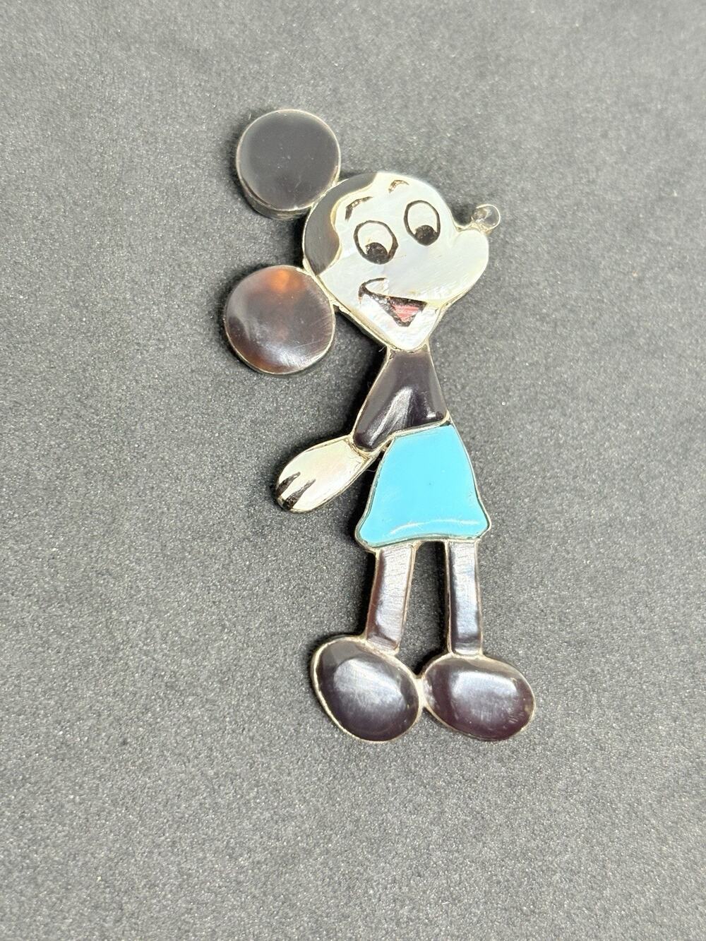 Vintage Native American Zuni Zunitoon Silver Sterling Mickey Mouse Pendant Pin